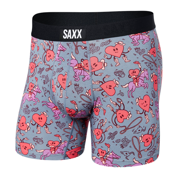 Front of Vibe Super Soft Boxer Brief in I Heart Cowboys- Grey