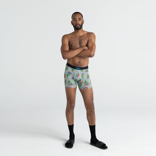 Front - Model wearing Vibe Boxer Brief in Pants Drunk- Grey Heather