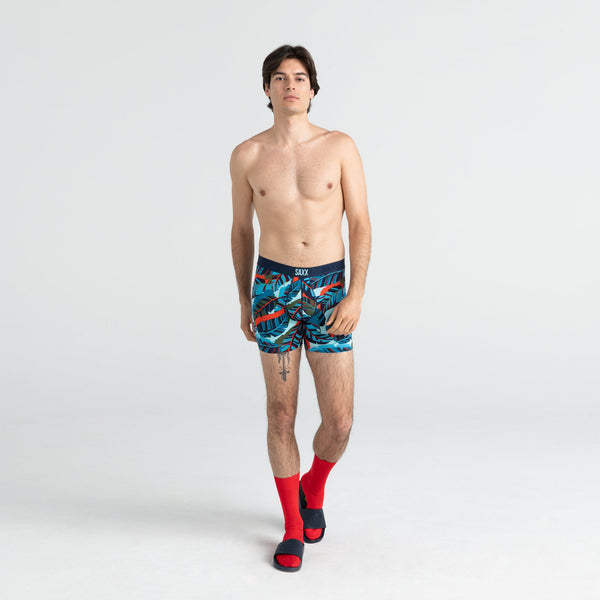 Front - Model wearing Vibe Boxer Brief in Blue Pop Jungle