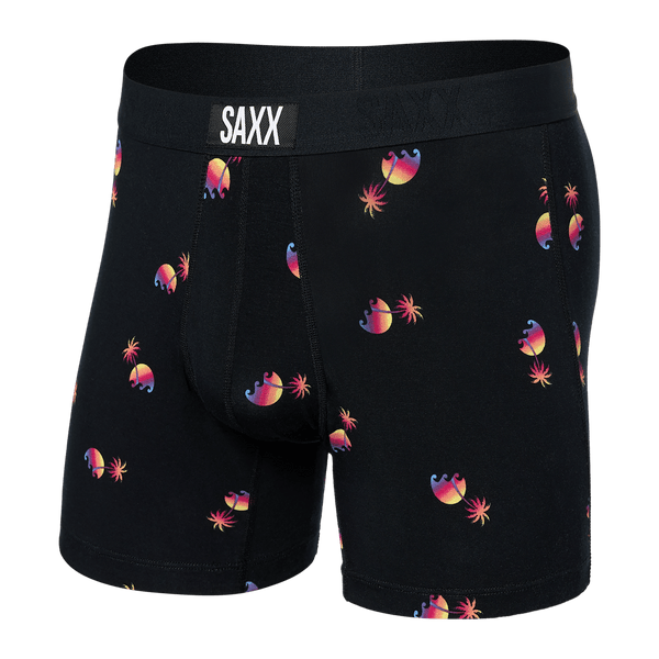 Front of Vibe Boxer Brief in Sunset Waves- Black