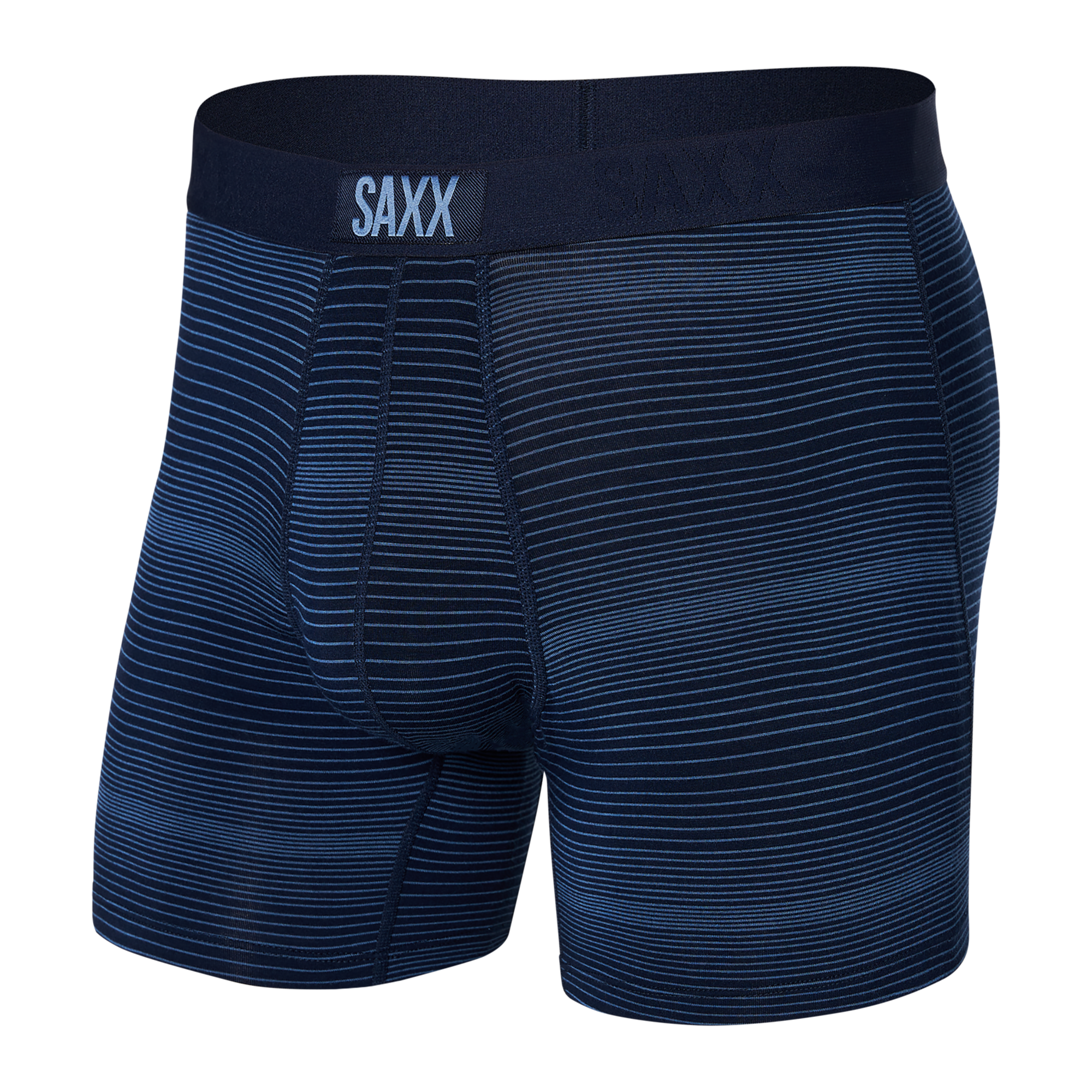 Front of Vibe Super Soft Boxer Brief in Variegated Stripe- Maritme