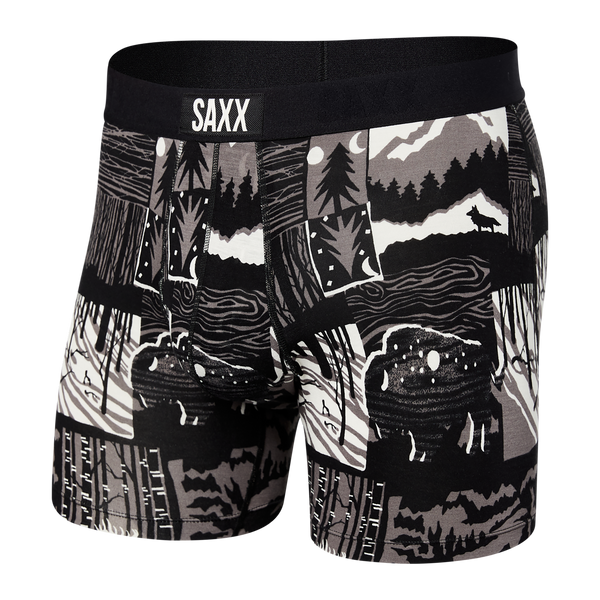 Front of Vibe Super Soft Boxer Brief in Winter Shadows- Black