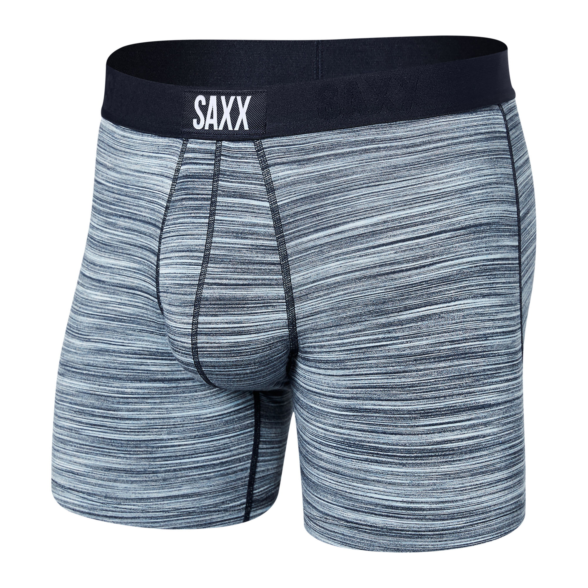 Front of Vibe Super Soft Boxer Brief in Spacedye Heather- Blue