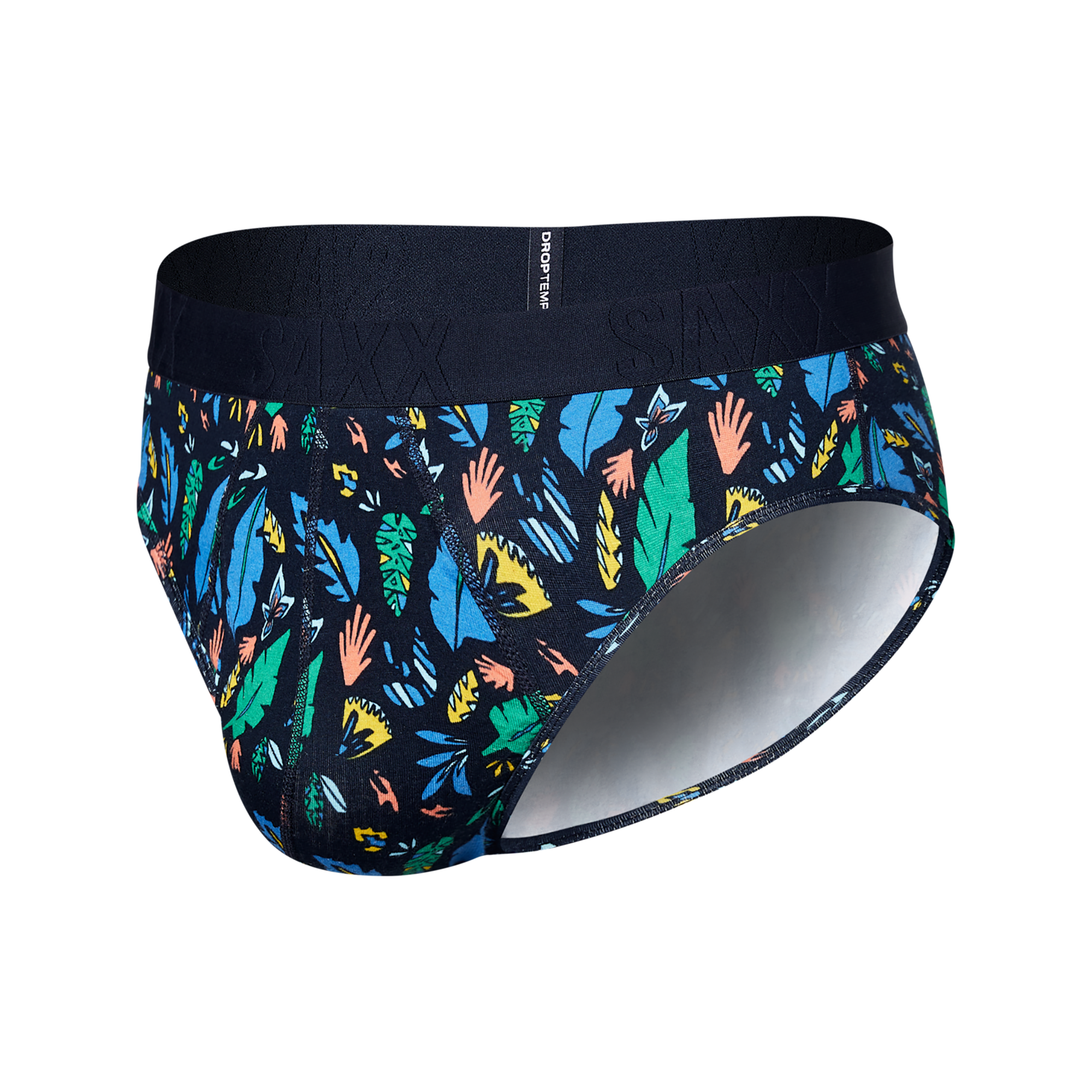 Front of DropTemp Cooling Cotton Brief in Pop Flora- Blue