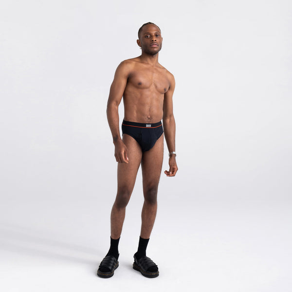 Front - Model wearing Non-Stop Stretch Cotton Brief in Black