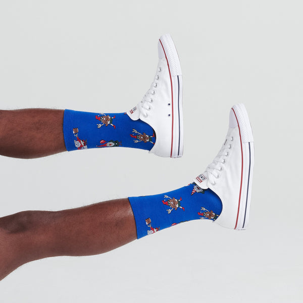 Front - Model wearing Everyday Crew Sock in Peak Blue Party Gnomes