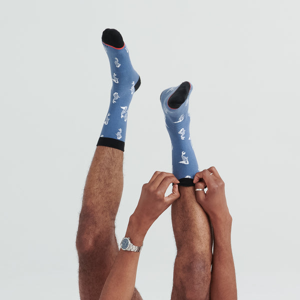 Front - Model wearing Everyday Crew Sock in Blue Tiny Mermaid