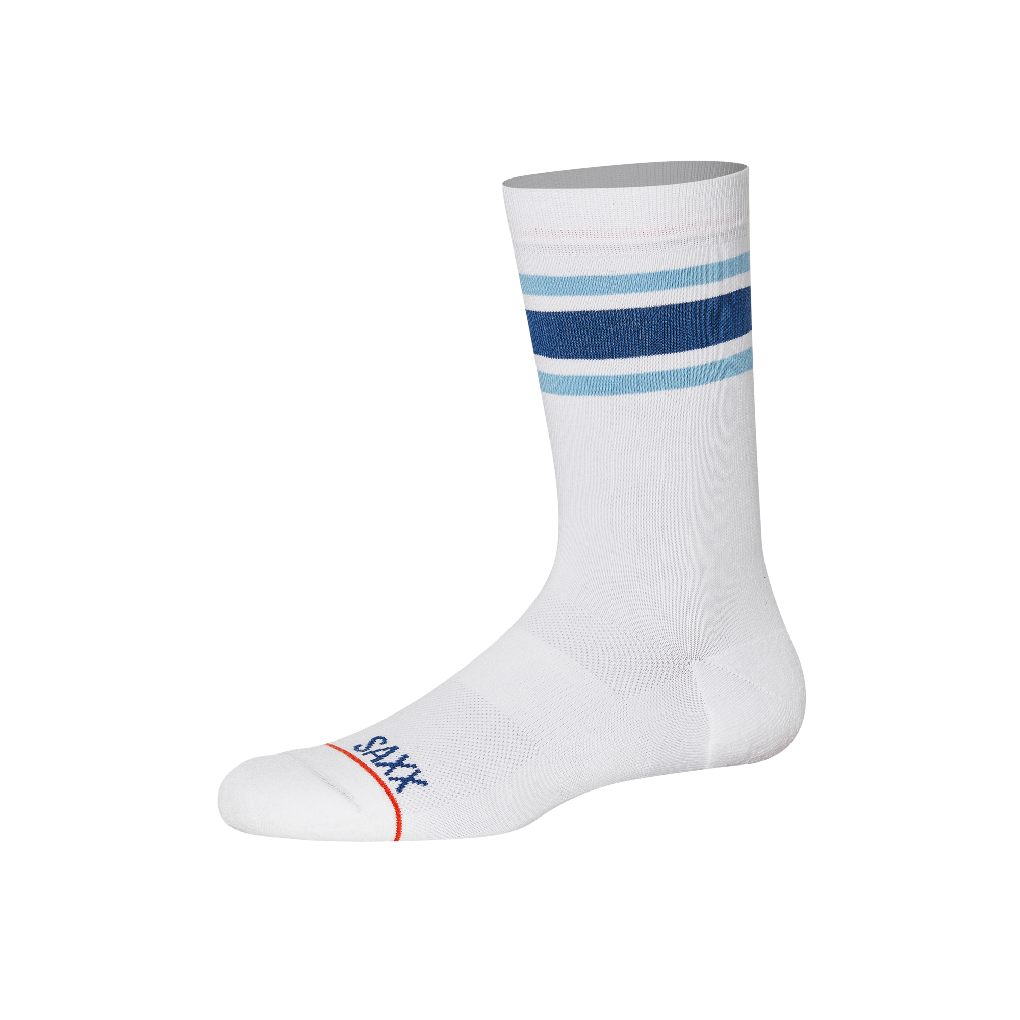 Front of Whole Package Crew Sock in Athletic Stripe- White