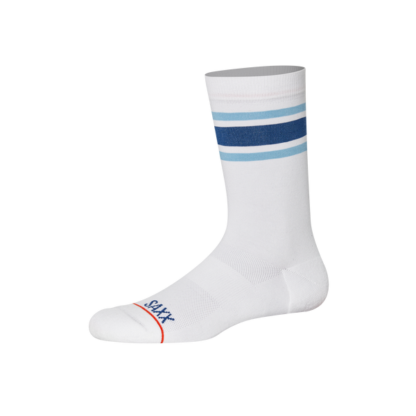 Front of Whole Package Crew Sock in Athletic Stripe- White