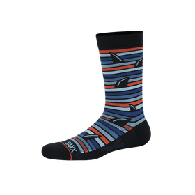 Front of Whole Package Crew Sock in Fins- Blue Multi