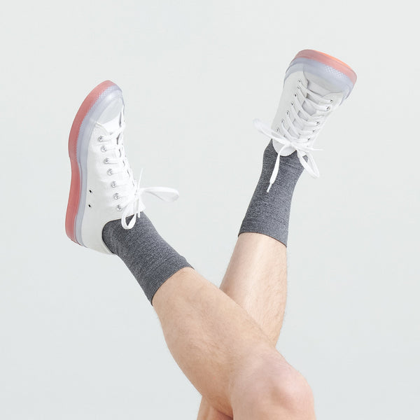 Front - Model wearing Whole Package Crew Sock in Grey Heather