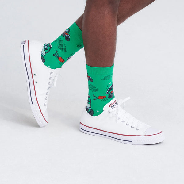 Front - Model wearing Whole Package Crew Sock in Off Course Carts- Green
