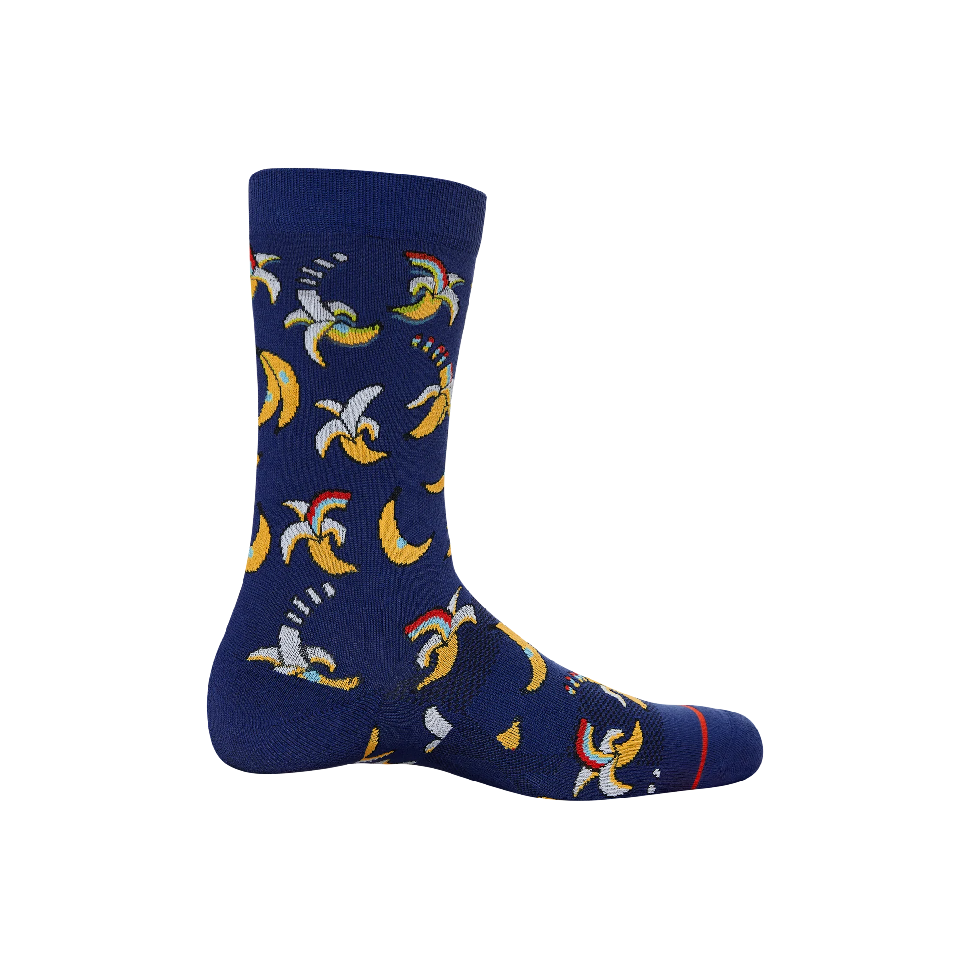 Back of Whole Package Crew Sock in Rainbow Banana- Navy