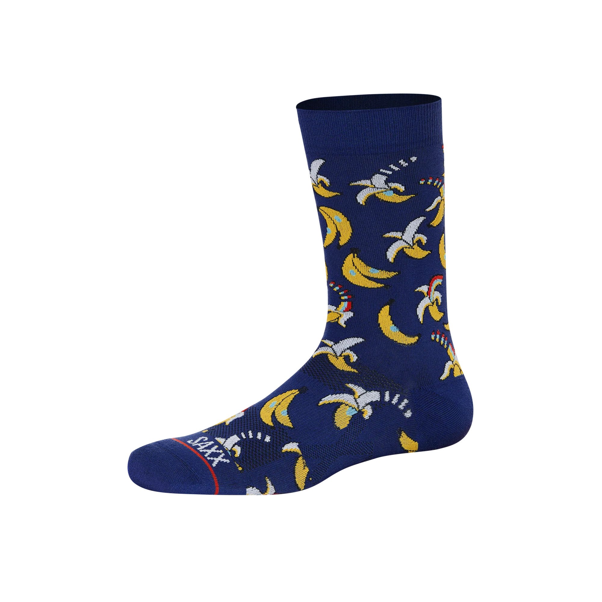 Front of Whole Package Crew Sock in Rainbow Banana- Navy