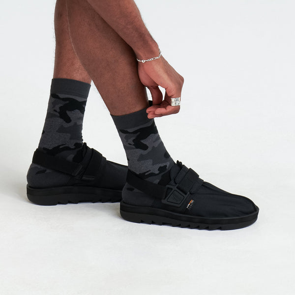 Front - Model wearing Whole Package Crew Sock in Supersize Camo- Black