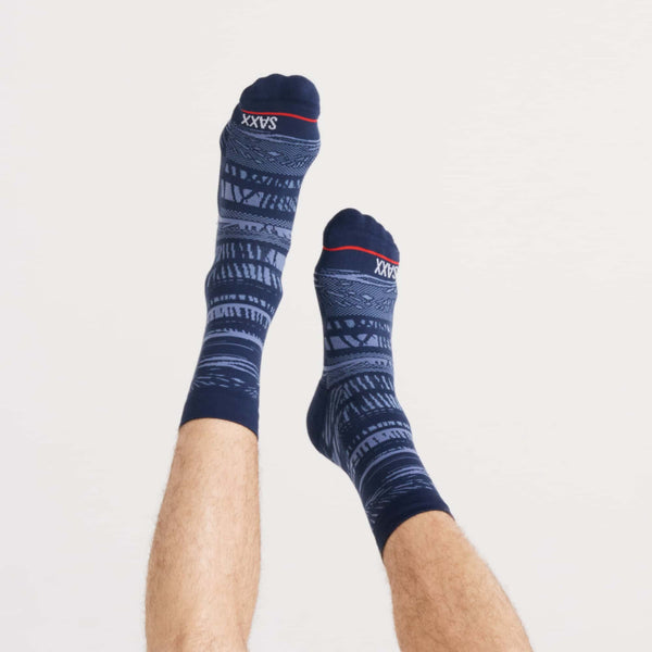 Front - Model wearing Whole Package 2-Pack Crew Sock in Shade Stripe/Black Heather