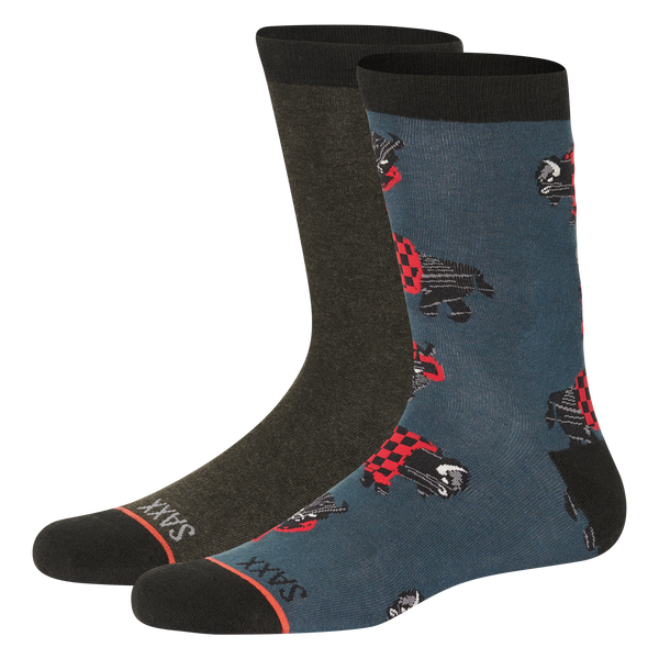 Front of Everyday Crew Sock 2 Pack in Blue Flannel Check