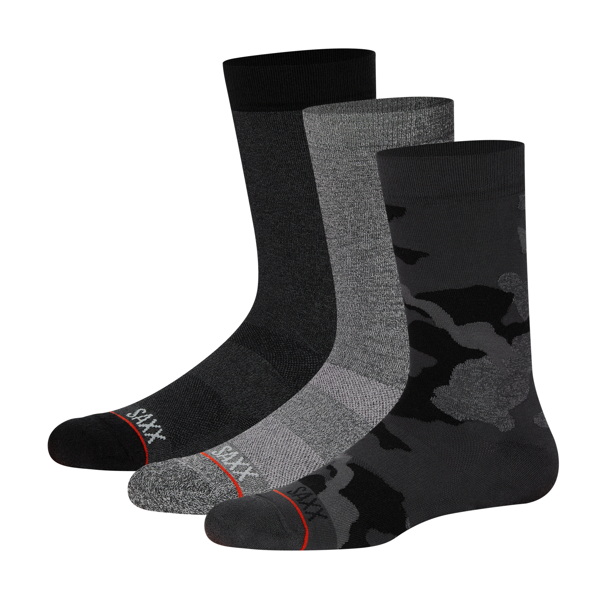 Front of Whole Package Crew Sock 3-Pack in Black/Graphite/Super Camo