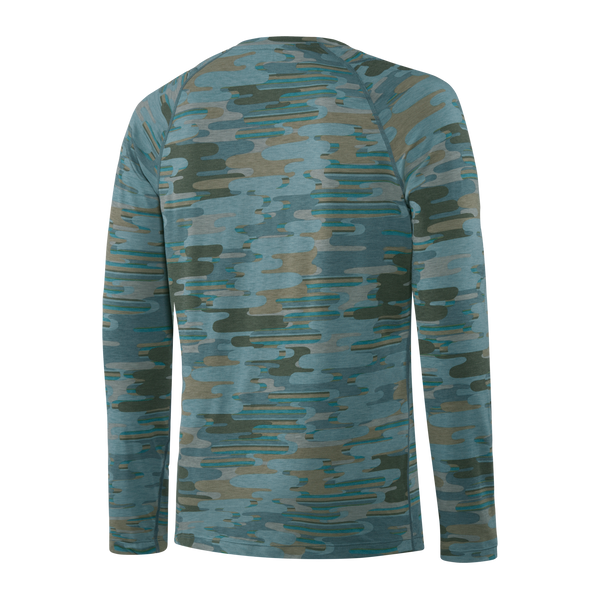 Back of Viewfinder Baselayer Long Sleeve Crew in Blue Up in Smoke Camo