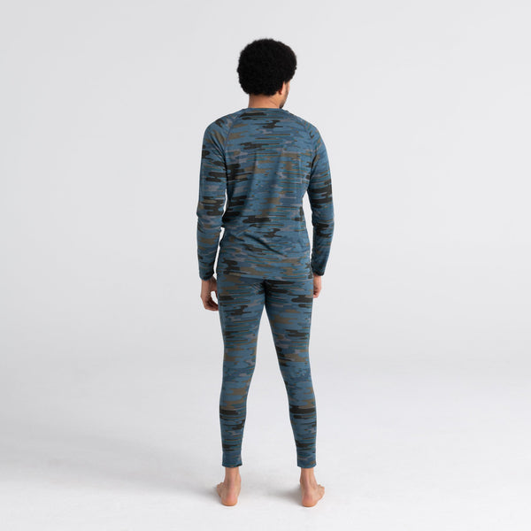 Back - Model wearing Viewfinder Baselayer Long Sleeve Crew in Blue Up in Smoke Camo