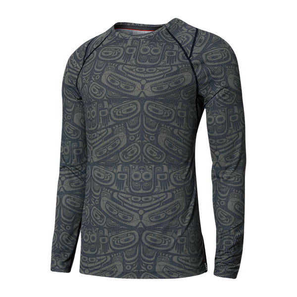 Front of Quest Quick Dry Mesh Long Sleeve Crew Baselayer in Box Design- Grey