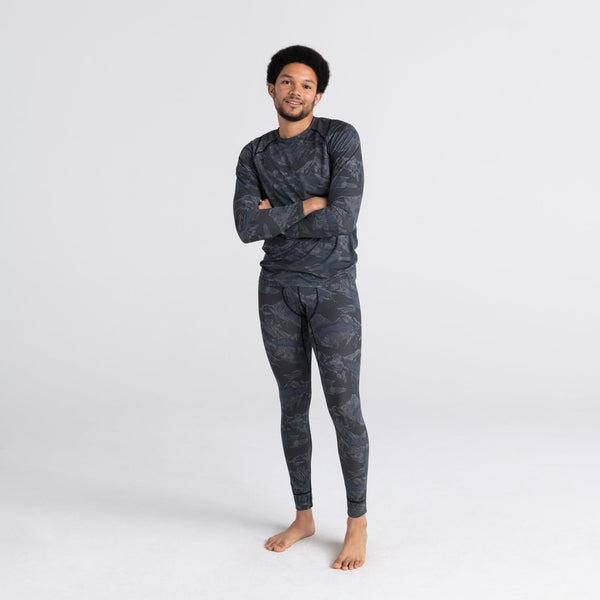 Front - Model wearing Quest Baselayer Long Sleeve Crew in Navy Mountainscape