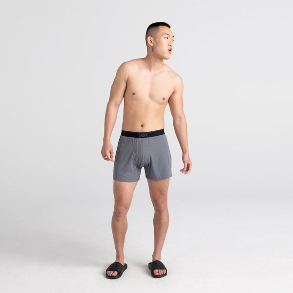 Front - Model wearing Quest Loose Boxer Fly in Dark Charcoal II