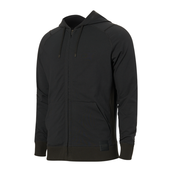 Front of Down Time Lounge Full Zip Hoodie in Black
