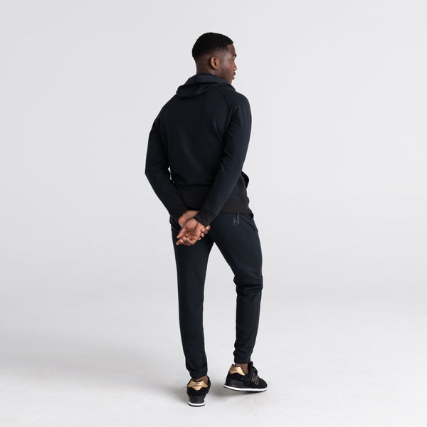 Back - Model wearing Down Time Lounge Full Zip Hoodie in Black