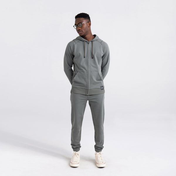 Front - Model wearing Down Time Full Zip Hoodie Lounge in Cargo Grey