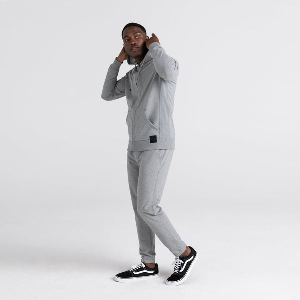 Front - Model wearing Down Time Lounge Pant in Grey Heather