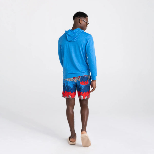 Back - Model wearing Droptemp All Day Cooling  Hoodie in Racer Blue Heather