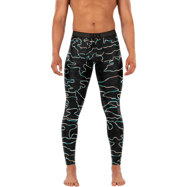 Front of Roast Master Mid-Weight Tights in Get Out Camo- Fd Black