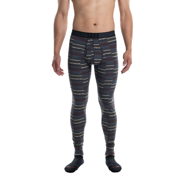 Front - Model wearing Roast Master Mid-Weight Baselayer Tight Fly in Stepped Stripe- Multi