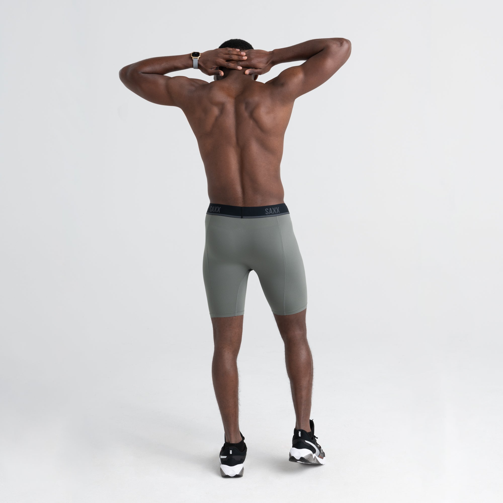 Back - Model wearing Kinetic HD Long Leg in Cargo Grey