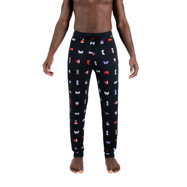 Front - Model wearing Snooze Pant in Gamer- Black