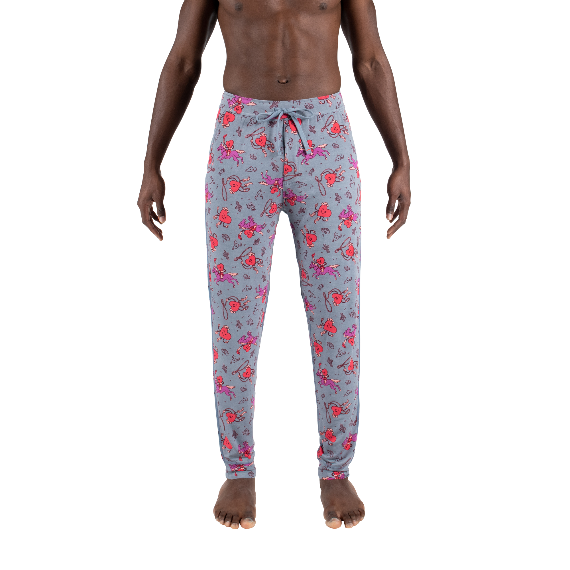 Front - Model wearing Snooze Pant in I Heart Cowboys- Grey