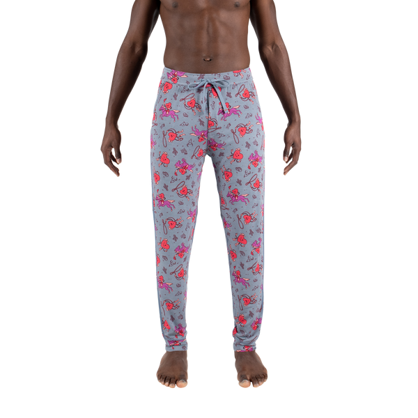 Front - Model wearing Snooze Pant in I Heart Cowboys- Grey