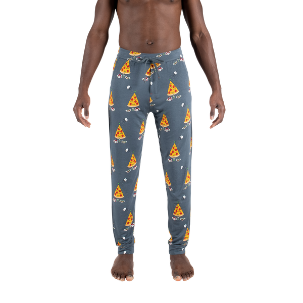 Front - Model wearing Snooze Pant in Pizza On Earth- Grey
