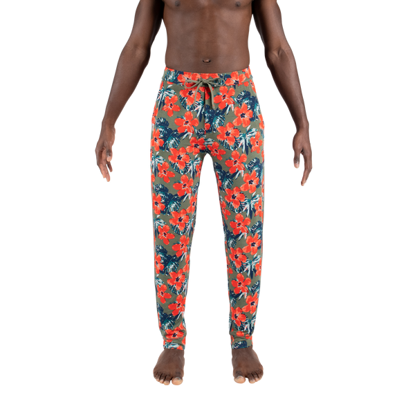 Front - Model wearing Snooze Pant in Solar Hibiscus- Multi