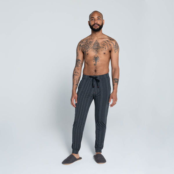 Front - Model wearing Viewfinder Sleep Pant in Have A Nice Day- Grey