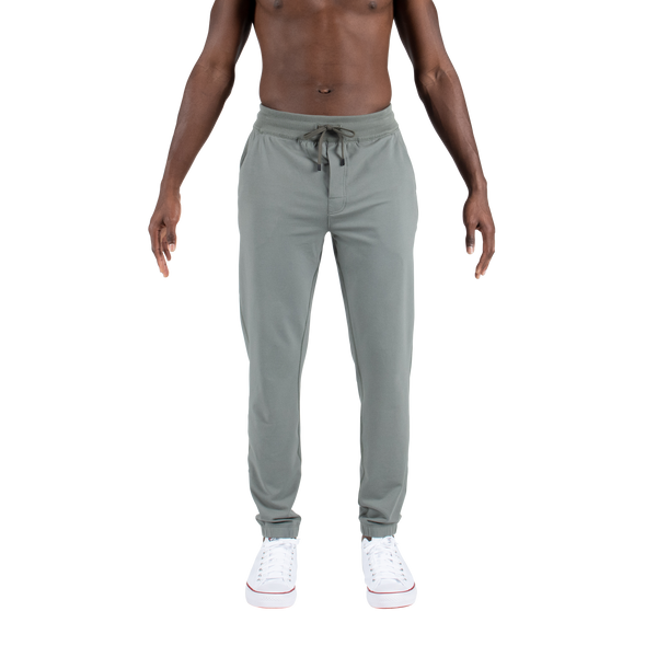Front - Model wearing Down Time Pant Lounge in Cargo Grey