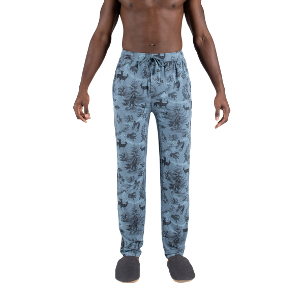 Front - Model wearing 22nd Century Silk Pant in Foile Toile- Blue