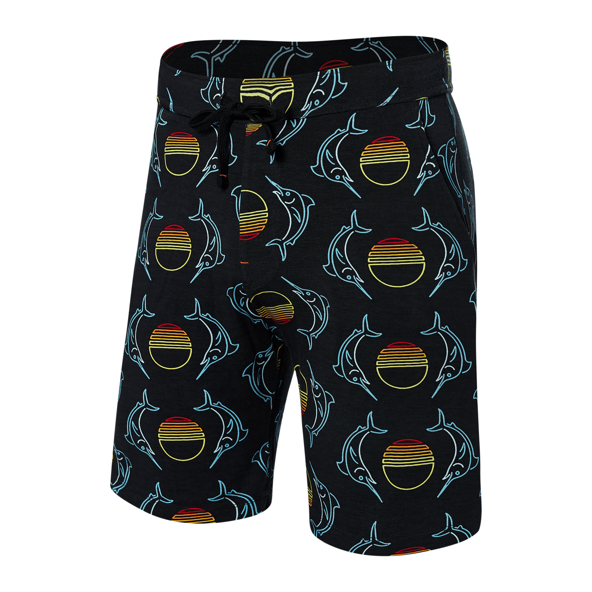 Front of Snooze Sleep Short in Sunset Crest- Black