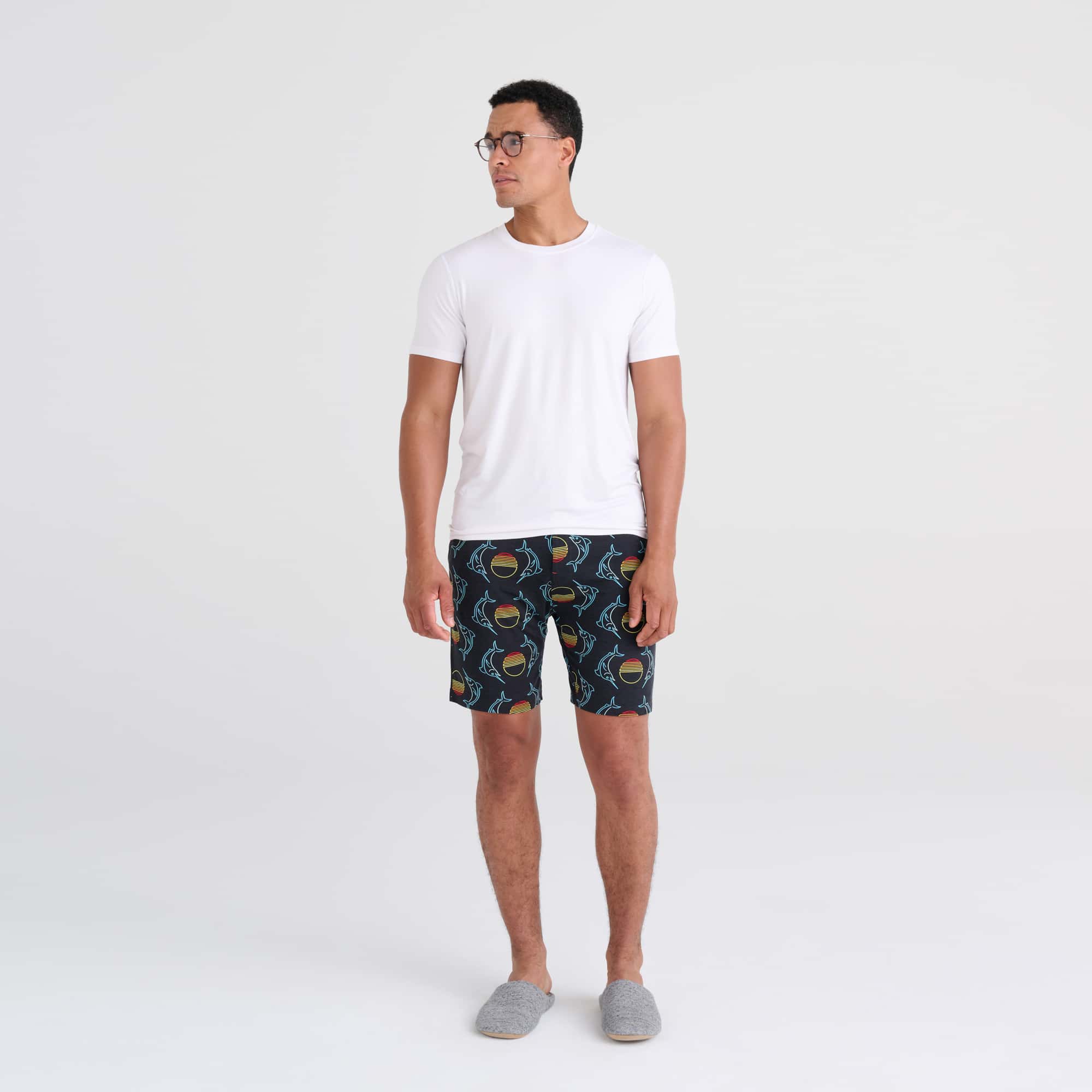 Front - Model wearing Snooze Sleep Short in Sunset Crest- Black