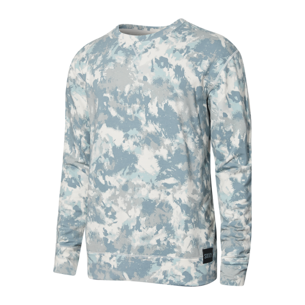Front of 3Six Five Long Sleeve Crew Lounge in Smokey Tie Dye- Grey