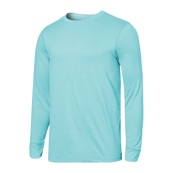 Front of Droptemp All Day Cooling Long Sleeve Crew in Light Aqua Heather