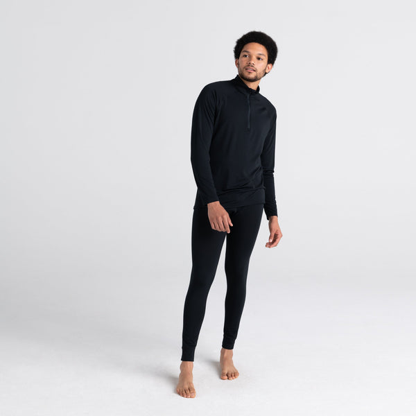 Front - Model wearing Viewfinder Baselayer Long Sleeve 1/2 Zip in Black
