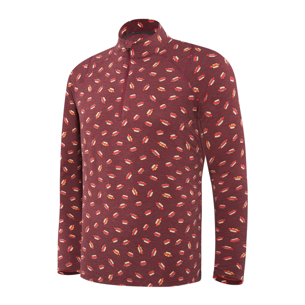 Front of Viewfinder Baselayer Long Sleeve 1/2 Zip in Red Hot Diggity