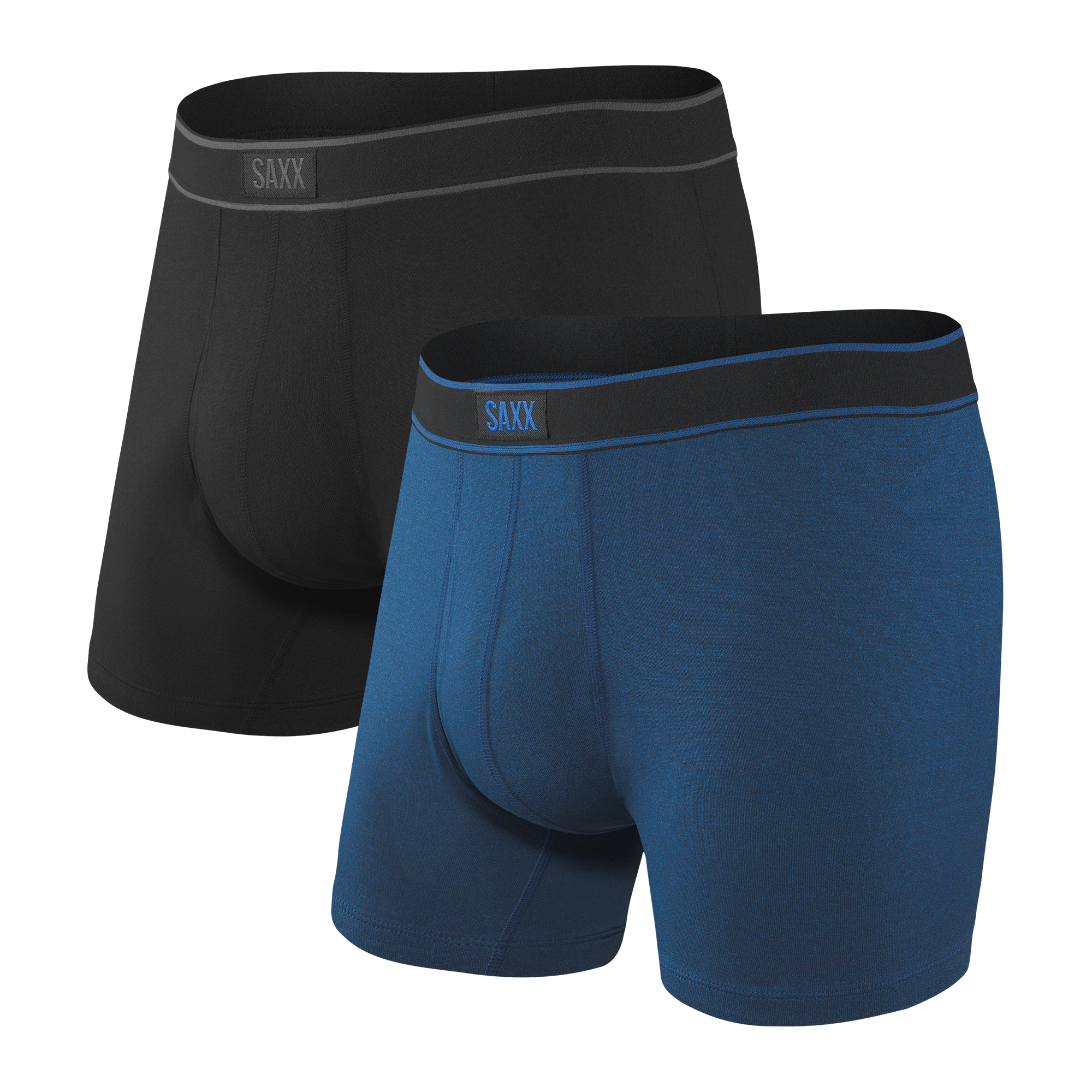 Front of Daytripper Boxer Brief Fly 2 Pack in Black/City Blue Heather